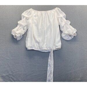 CeCe Top Women Medium,White,Asymmetric Bow Balloon Long Sleeve‎ Off Shoulder
